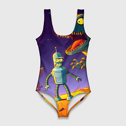Купальник-боди 3D женский Бендер на сказочной планете динозавров, цвет: 3D-принт