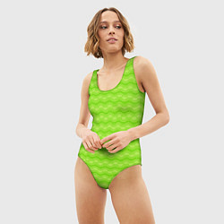 Купальник-боди 3D женский Зеленый неоновый узор арт деко, цвет: 3D-принт — фото 2