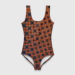 Женский купальник-боди Узорчатый градиент рыже-синий