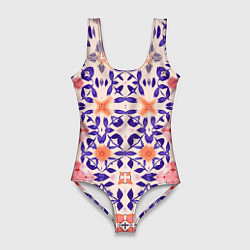 Женский купальник-боди Цветочная метаморфоза фиолетово-розовая