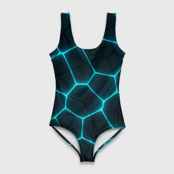 Женский купальник-боди Неоновые голубые соты