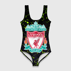 Купальник-боди 3D женский Ливерпуль зеленые трещины, цвет: 3D-принт