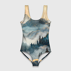 Купальник-боди 3D женский Японские горы и туман, цвет: 3D-принт