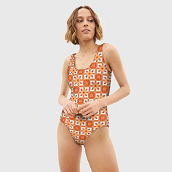 Купальник-боди 3D женский Оранжевая цветочно-геометрическая текстура, цвет: 3D-принт — фото 2