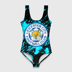 Купальник-боди 3D женский Лестер сити голубые краски, цвет: 3D-принт