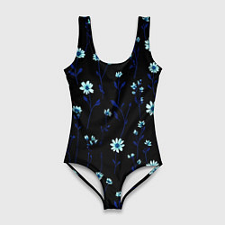 Купальник-боди 3D женский Паттерн с маленькими синими цветами, цвет: 3D-принт