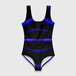 Купальник-боди 3D женский Color black neon stripes, цвет: 3D-принт