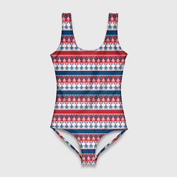 Женский купальник-боди Скандинавский красно синий новогодний орнамент