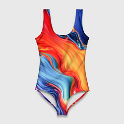 Женский купальник-боди Красно-синие масляные краски смешение абстракция