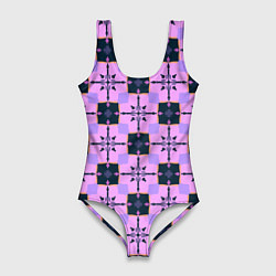 Женский купальник-боди Квадраты с цветочными перекрестиями