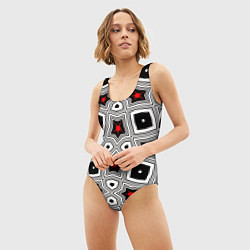 Купальник-боди 3D женский Звезды в геометрической абстракции, цвет: 3D-принт — фото 2