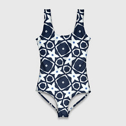 Купальник-боди 3D женский Звезды и ромбы на синем, цвет: 3D-принт