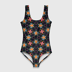 Женский купальник-боди Цветочно-геометрический узор