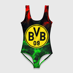 Купальник-боди 3D женский Borussia красно зеленый огонь, цвет: 3D-принт