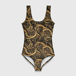 Купальник-боди 3D женский Латунные завитки, цвет: 3D-принт
