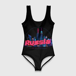 Купальник-боди 3D женский Neon skyline rus, цвет: 3D-принт