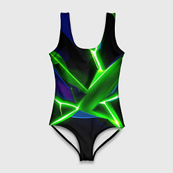 Купальник-боди 3D женский Green glow, цвет: 3D-принт