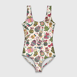 Женский купальник-боди Новогодний паттерн