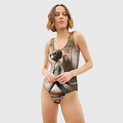 Купальник-боди 3D женский Пришелец в костюме в полосочку, цвет: 3D-принт — фото 2