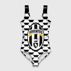 Купальник-боди 3D женский Juventus геометрия черно белая, цвет: 3D-принт