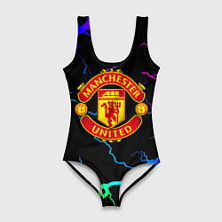 Купальник-боди 3D женский Манчестер Юнайтед неоновые молнии, цвет: 3D-принт