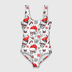 Женский купальник-боди Новогодние черепа