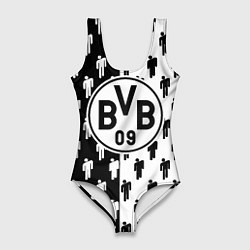 Купальник-боди 3D женский Borussia черно белые люди, цвет: 3D-принт