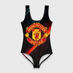 Купальник-боди 3D женский Манчестер Юнайтед абстракция, цвет: 3D-принт