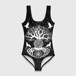 Купальник-боди 3D женский Волки и вороны Одина и древо мира, цвет: 3D-принт