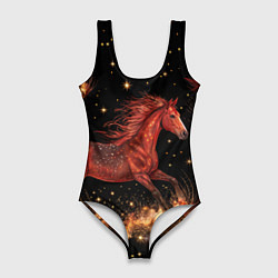 Купальник-боди 3D женский Огненные лошади - паттерн, цвет: 3D-принт