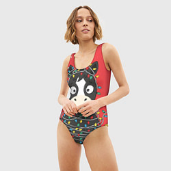 Купальник-боди 3D женский Лошадка в новогодних огоньках, цвет: 3D-принт — фото 2