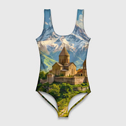 Купальник-боди 3D женский Храм у подножия вечных вершин, цвет: 3D-принт