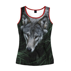 Майка-безрукавка женская Волк в траве, цвет: 3D-красный