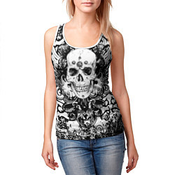 Майка-безрукавка женская Grunge Skull, цвет: 3D-белый — фото 2