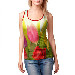 Майка-безрукавка женская Цветущие тюльпаны, цвет: 3D-красный — фото 2