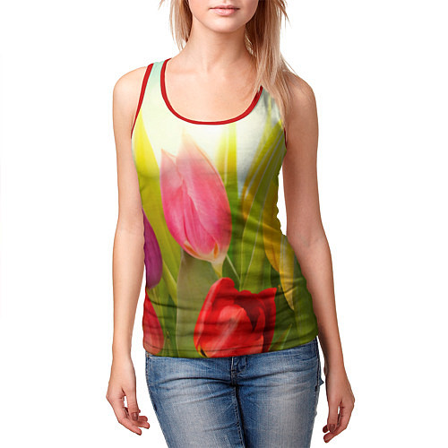Женская майка без рукавов Цветущие тюльпаны / 3D-Красный – фото 3