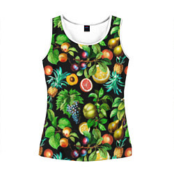 Майка-безрукавка женская Сочные фрукты - персик, груша, слива, ананас, цвет: 3D-белый
