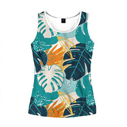 Майка-безрукавка женская Летние зелёные тропики Пальма Tropical, цвет: 3D-белый