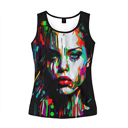 Майка-безрукавка женская Анджелина Джоли - поп-арт, цвет: 3D-черный