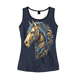 Майка-безрукавка женская Механический конь, цвет: 3D-черный