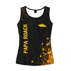 Майка-безрукавка женская Papa Roach - gold gradient: надпись, символ, цвет: 3D-черный