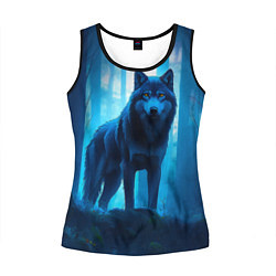 Майка-безрукавка женская Волк в ночном лесу, цвет: 3D-черный