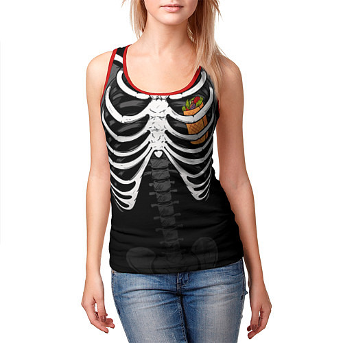 Женская майка без рукавов Скелет: ребра с шаурмой / 3D-Красный – фото 3