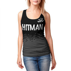 Майка-безрукавка женская Hitman glitch на темном фоне: символ сверху, цвет: 3D-черный — фото 2
