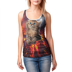 Майка-безрукавка женская Кот на вулкане, цвет: 3D-белый — фото 2