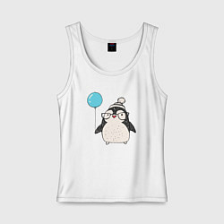 Майка женская хлопок Пингвин-мальчик с шариком, цвет: белый