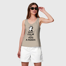 Майка женская хлопок Keep Calm & Hug A Panda, цвет: миндальный — фото 2