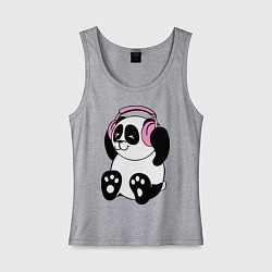 Майка женская хлопок Panda in headphones панда в наушниках, цвет: меланж