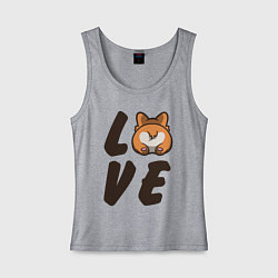 Майка женская хлопок Love Corgi, цвет: меланж