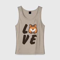 Майка женская хлопок Love Corgi, цвет: миндальный